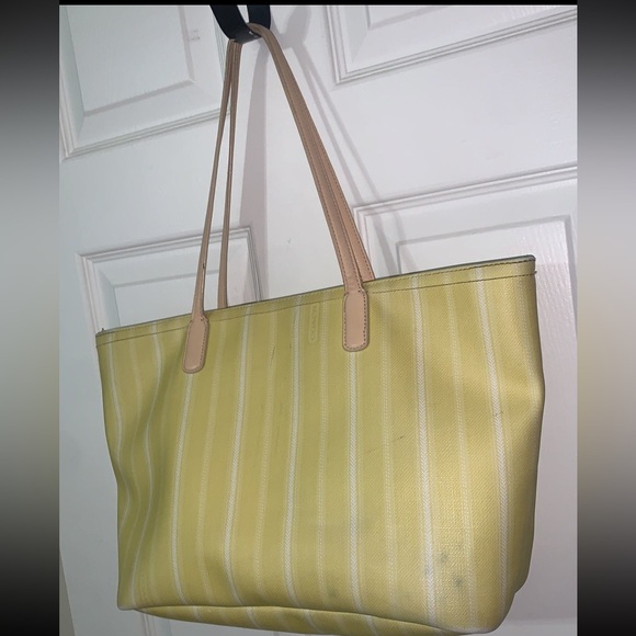 Coach Legacy Weekend Ticking Stripe Yellow Tote Bag - Picture 10 of 10